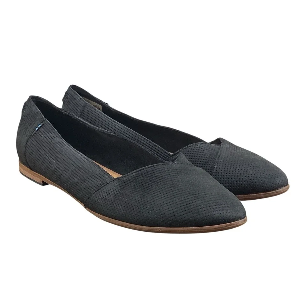 TOMS Julie Perforated Black Suede Ballet Flats women's Size 9.5